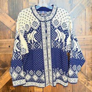 Vintage Skjaeveland Norwegian Faire Isle Polar Bear Cardigan Sweater Unisex Sz S